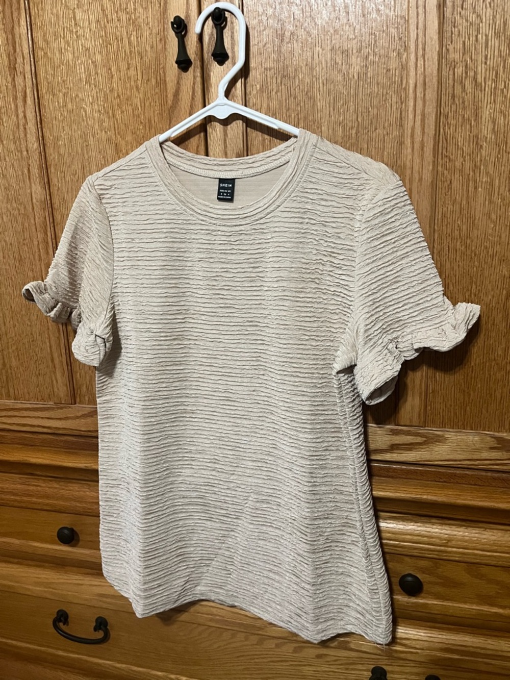SHEIN Cream Textured Ruffle Sleeve Top